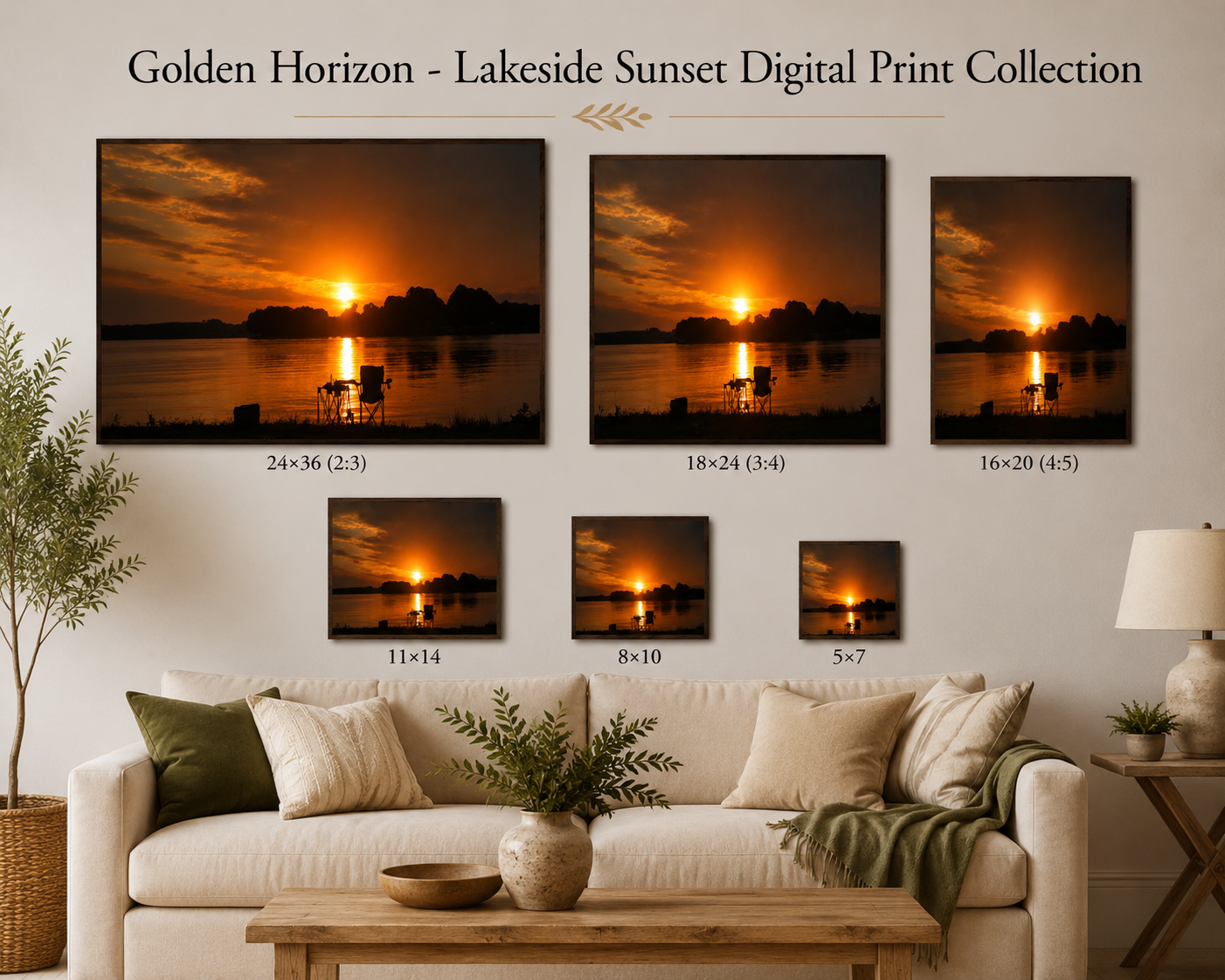 Golden Hour Fishing - Sunset Lake Digital Print - Peaceful Lakeside Serenity Wall Art