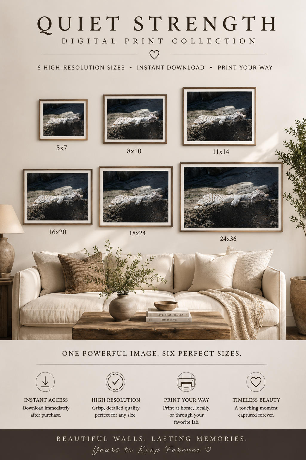 Quiet Strength - White Tiger Digital Print - Wildlife Wall Art